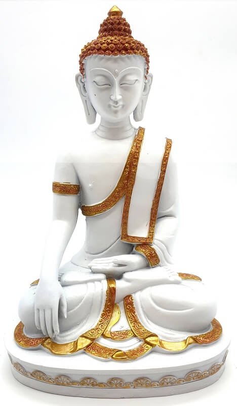 ✨ Statue Bouddha Méditation Résine Blanc et Or 28cm – Figurine Zen Luxe | Décoration Porte-Bonheur