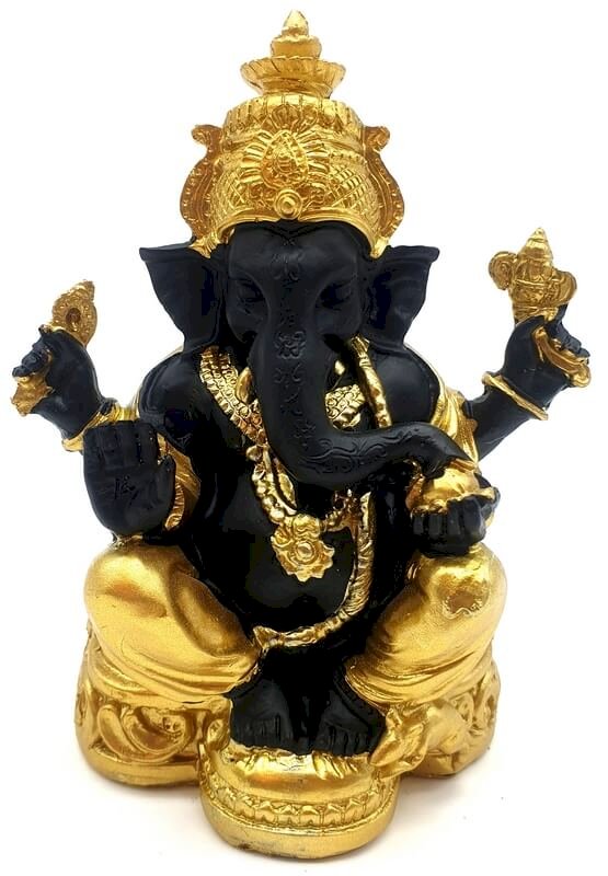 ✨ Statue Ganesh Noir & Or Résine 13 cm – Puissance, Mystère & Prospérité Divine