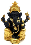 ✨ Statue Ganesh Noir & Or Résine 13 cm – Puissance, Mystère & Prospérité Divine