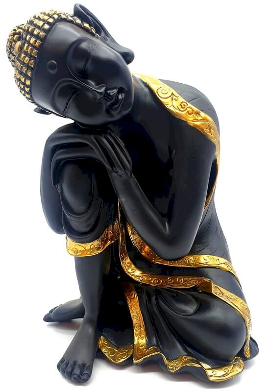 Statue Bouddha Penseur Noire en Résine 28 cm – Décoration Zen Sagesse & Méditation