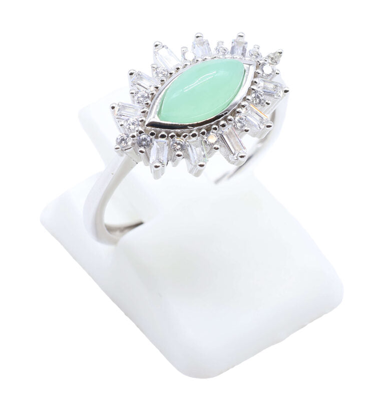 ✨ Bague Argent 925 Poinçon | Œil Solaire & Jade Vert Naturel | Bijou Zen Chance & Harmonie