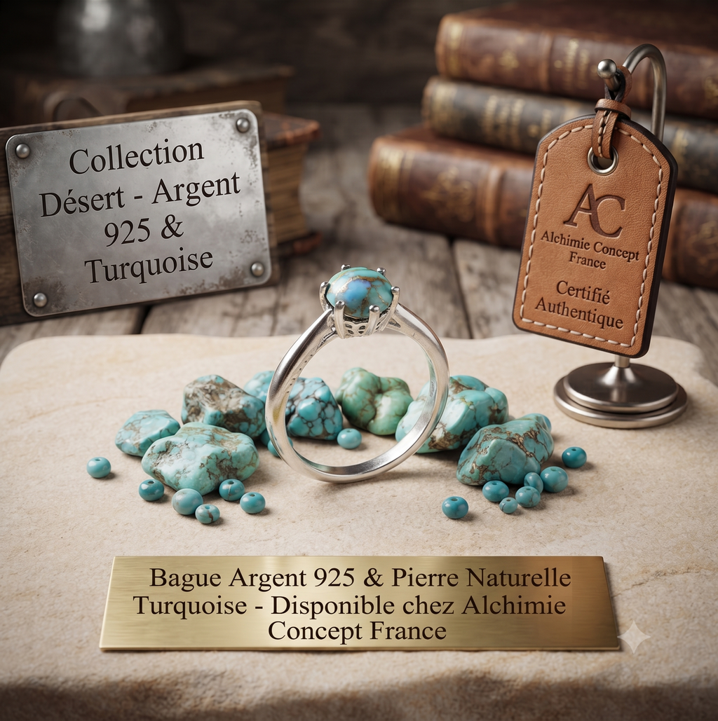 ✨ Bague Argent 925 Poinçon | 'Rond Sublime' – Turquoise Naturelle – Taille Réglable