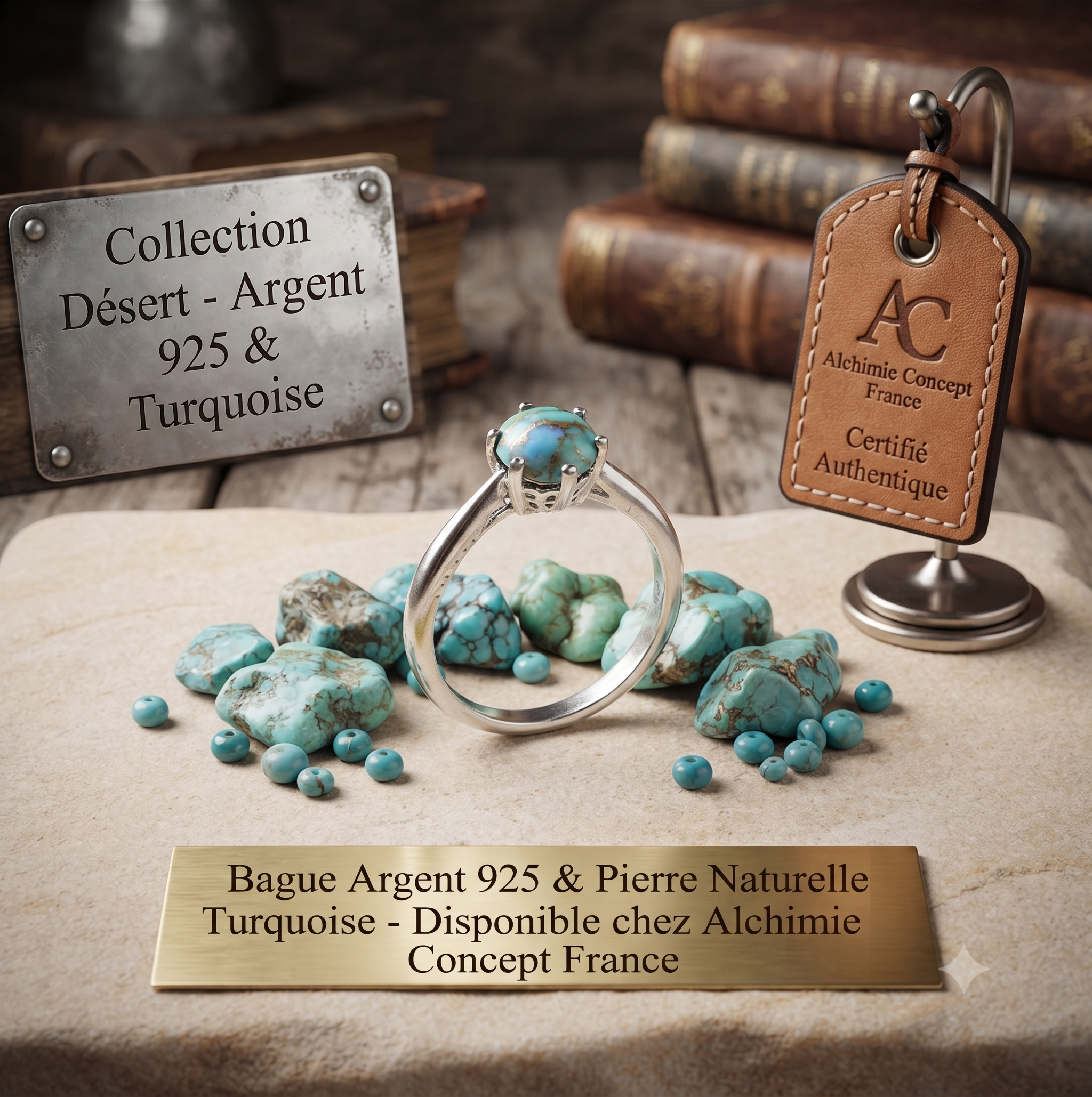 ✨ Bague Argent 925 Poinçon | 'Rond Sublime' – Turquoise Naturelle – Taille Réglable