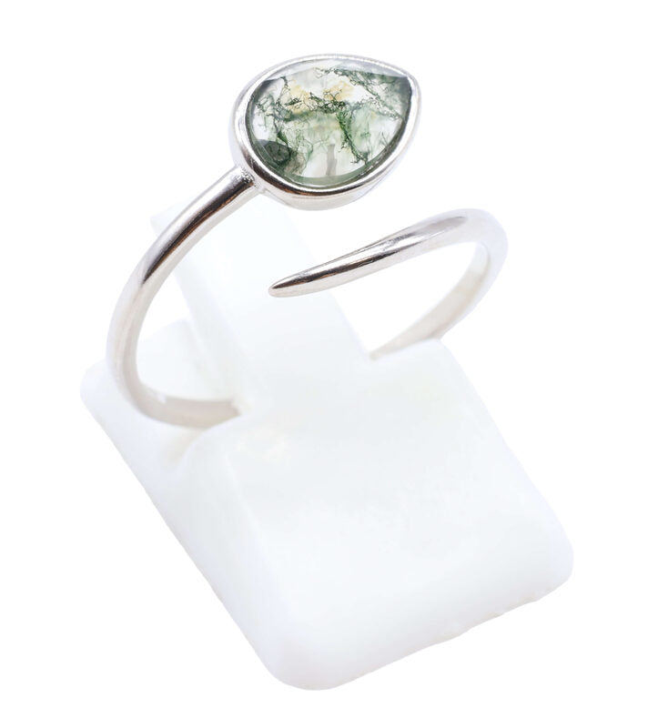 ✨ Bague Serpent Agate Mousse – Argent 925 Poinçon | Pierre de Nature & Équilibre