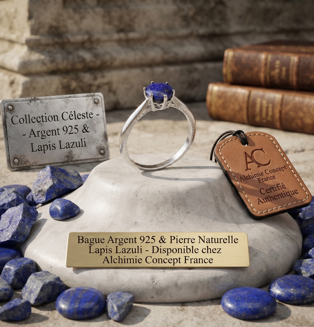 ✨ Bague Argent 925 Poinçon | 'Rond Sublime' – Lapis Lazuli Naturel – Taille Réglable