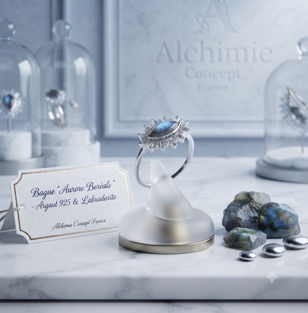 ✨ Bague Argent 925 Poinçon | Œil Solaire & Labradorite Naturelle | Bijou Mystique Irisé