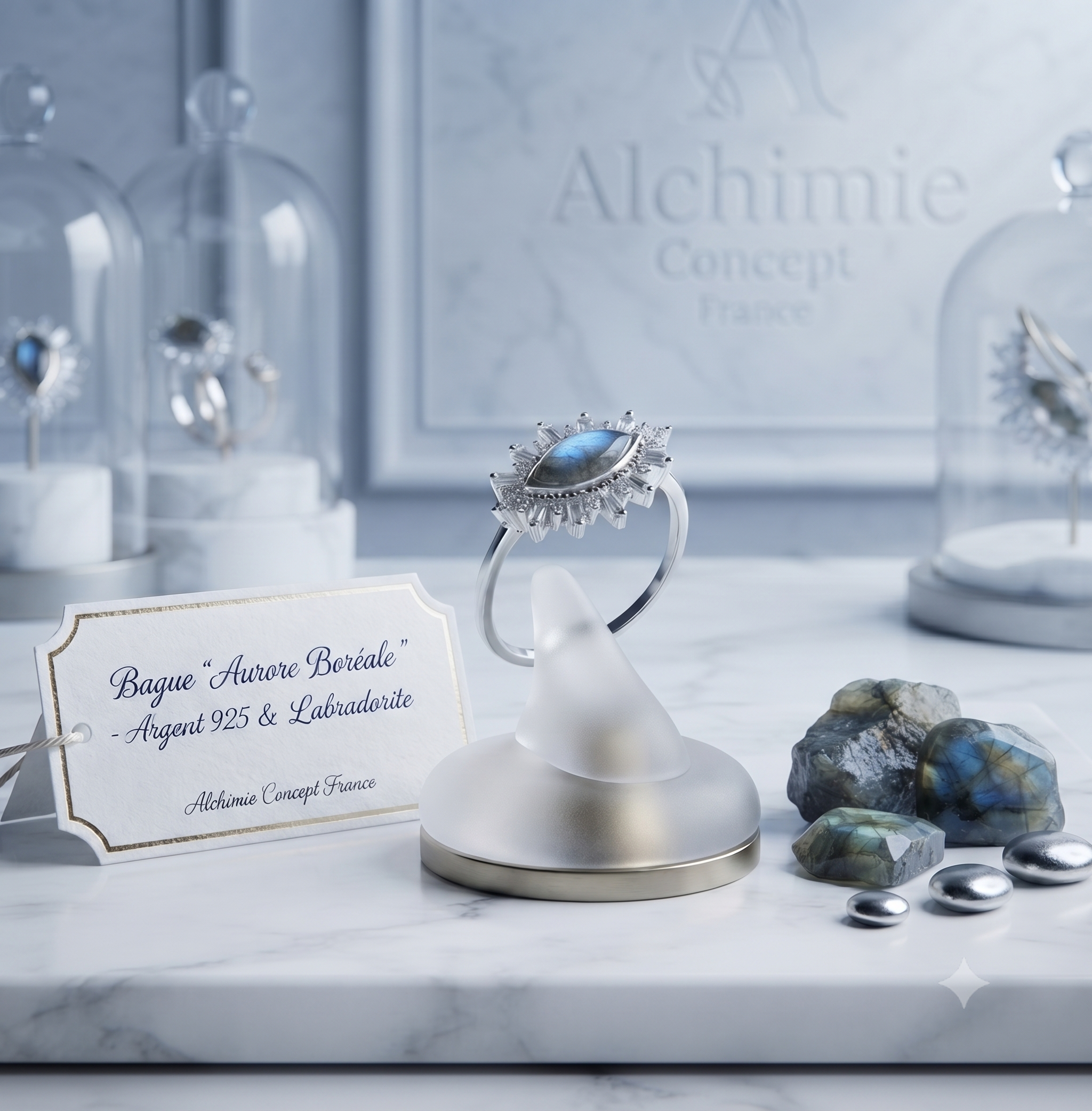 ✨ Bague Argent 925 Poinçon | Œil Solaire & Labradorite Naturelle | Bijou Mystique Irisé
