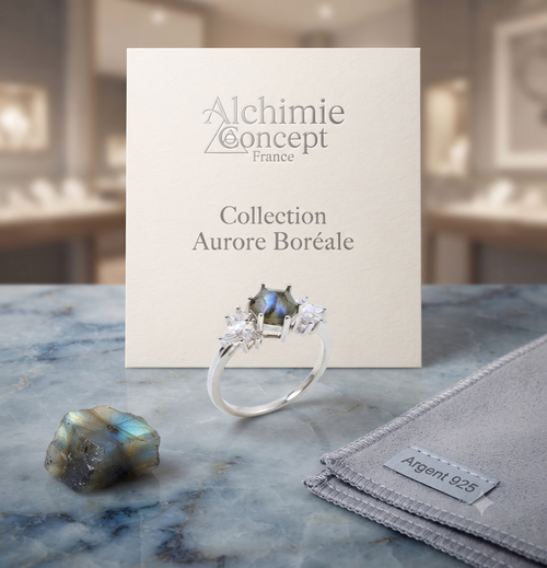 * Bague Argent 925 'Flocon d'Argent' ✦ Labradorite Naturelle Irisée ✦ Taille Réglable – Poinçon 925
