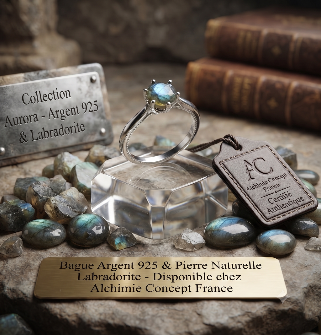 ✨ Bague Argent 925 Poinçon | 'Rond Sublime' – Labradorite Naturelle – Taille Réglable