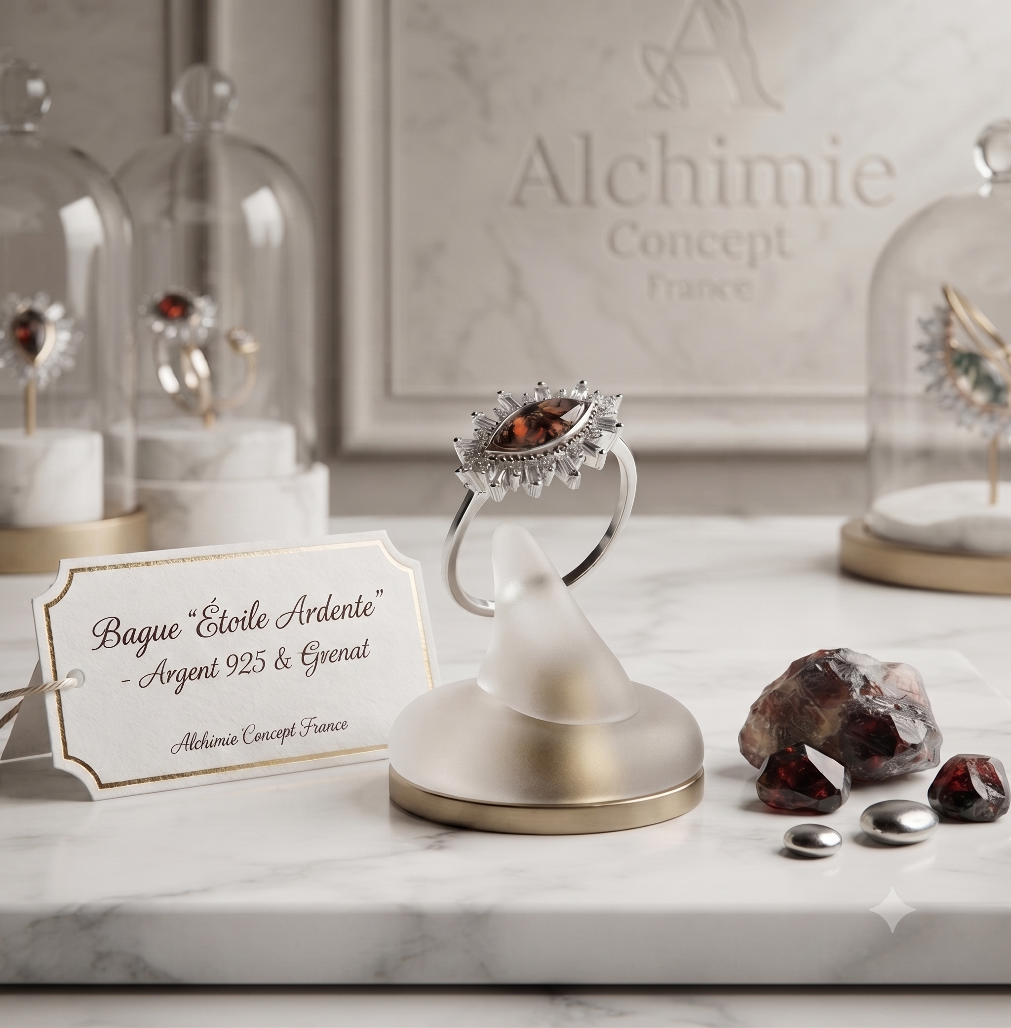 ✨ Bague Argent 925 Poinçon | Œil Solaire & Grenat Naturel | Bijou Passion Vitalité & Protection