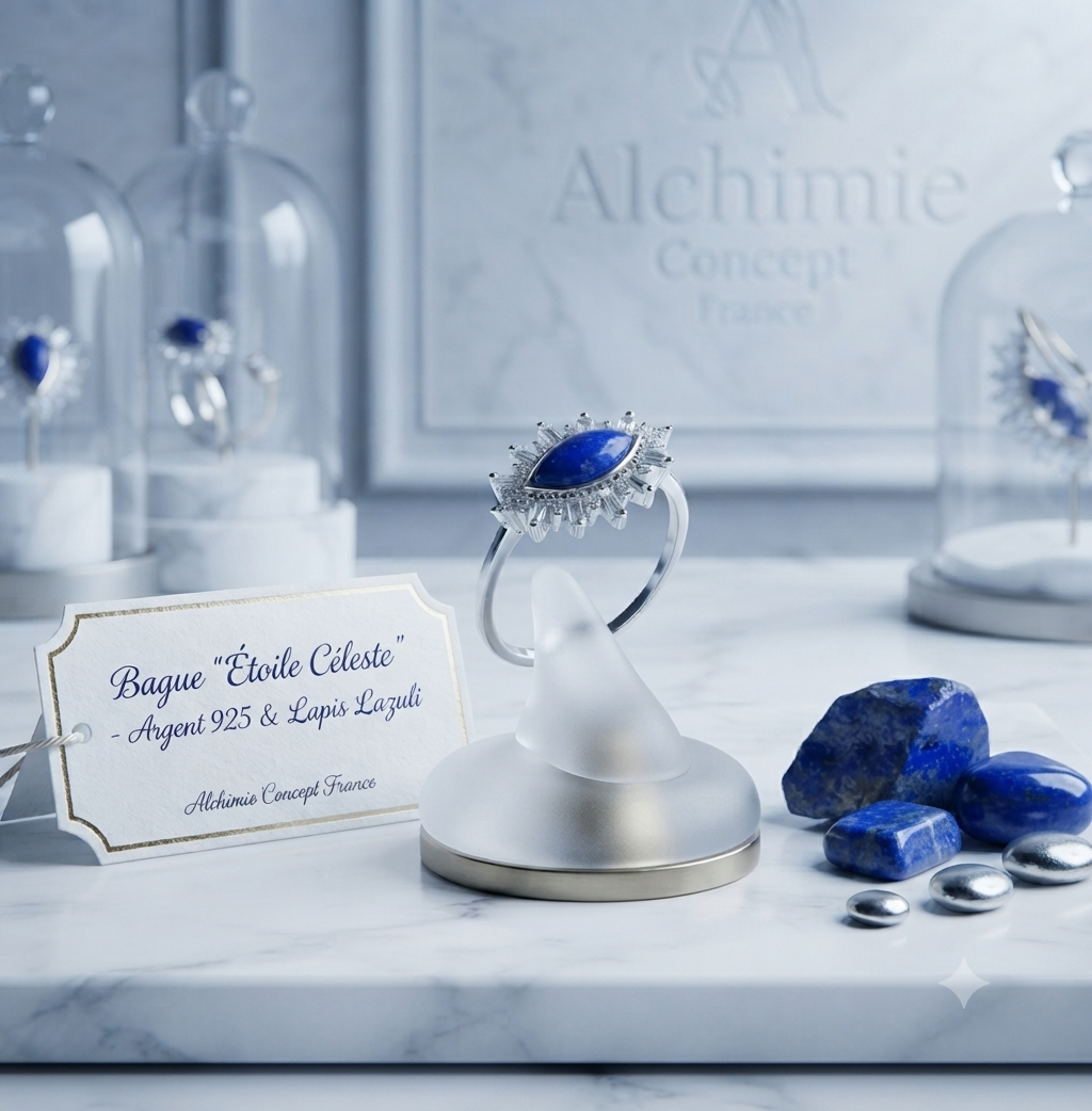 ✨ Bague Argent 925 Poinçon | Œil Solaire & Lapis Lazuli Naturel | Bijou Royal Spirituel