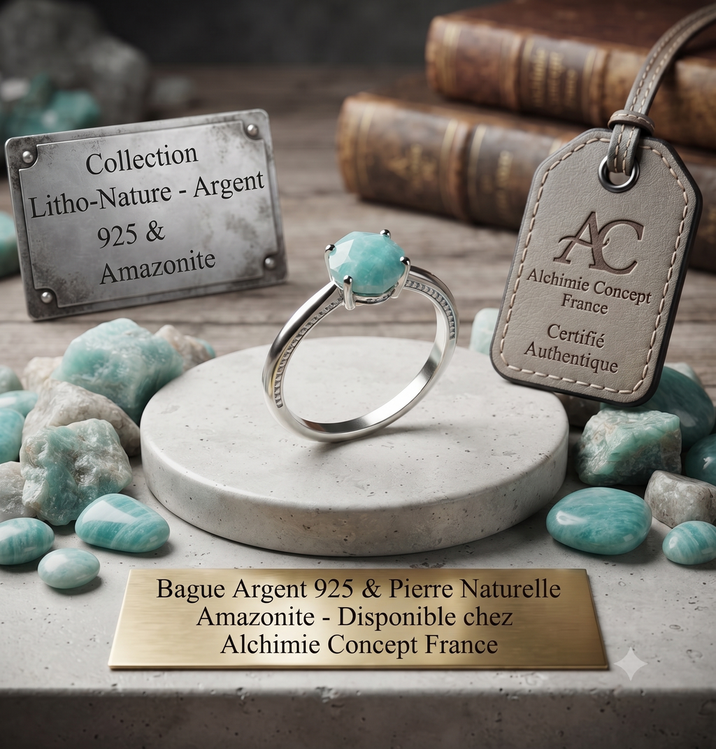 ✨ Bague Argent 925 Poinçon | 'Rond Sublime' – Amazonite Naturelle – Taille Réglable