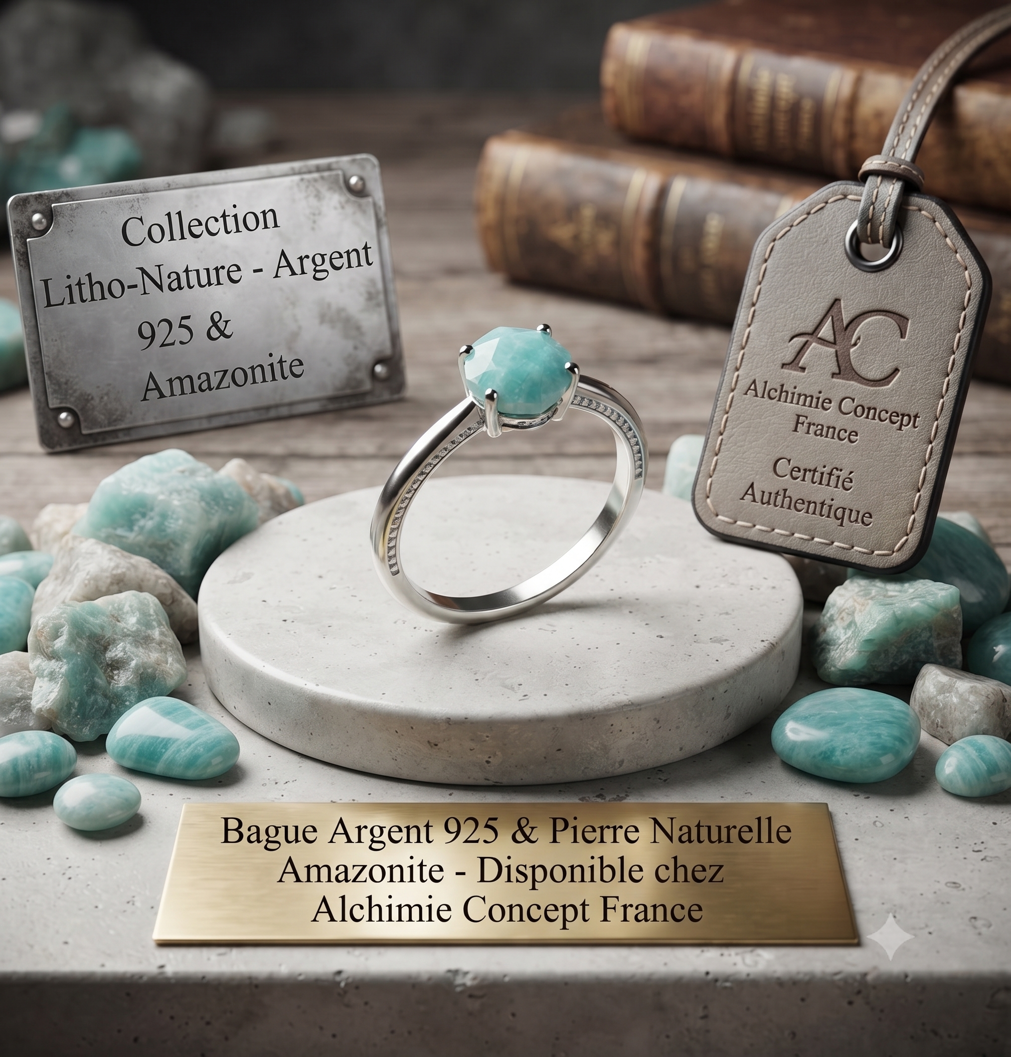 ✨ Bague Argent 925 Poinçon | 'Rond Sublime' – Amazonite Naturelle – Taille Réglable
