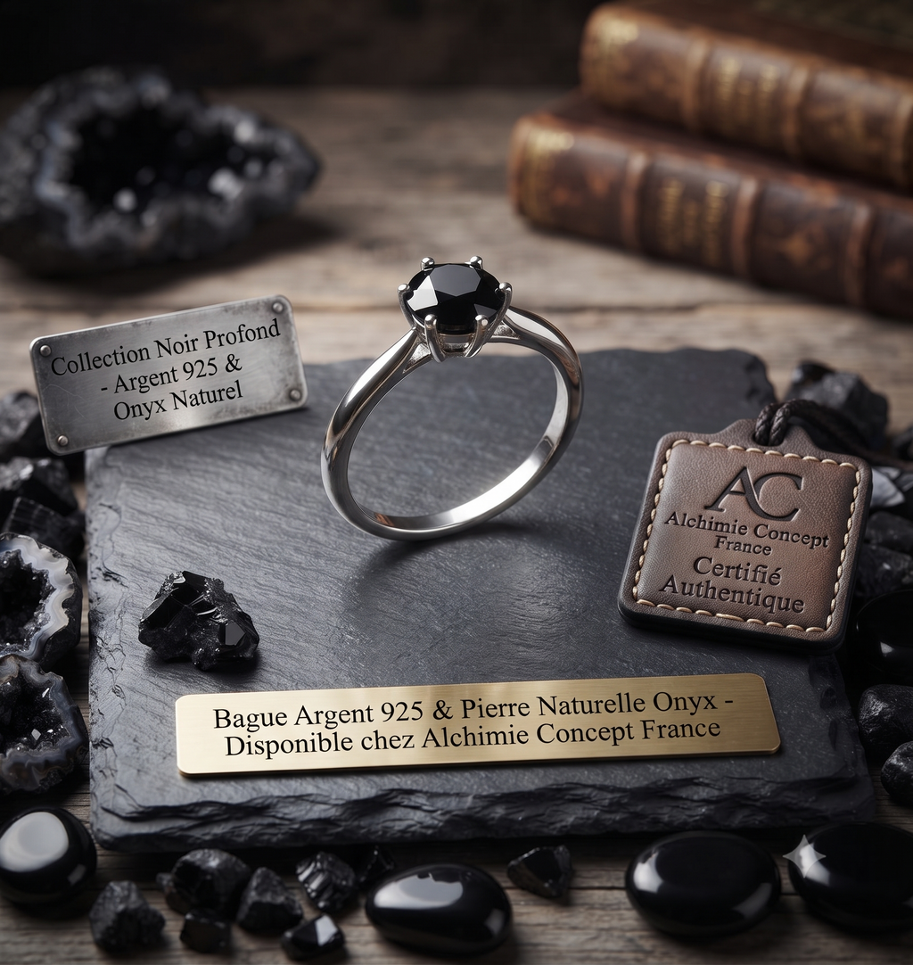 ✨ Bague Argent 925 Poinçon | 'Rond Sublime' – Onyx Naturel Noir – Taille Réglable
