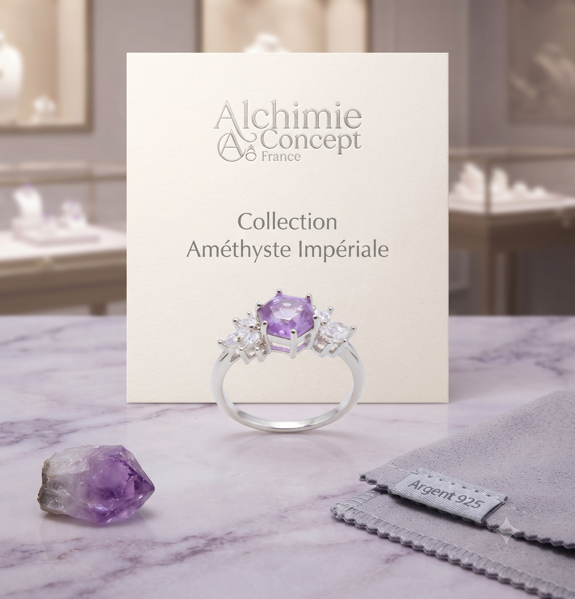 ✨ Bague Argent 925 Poinçon | 'Flocon d'Argent' Améthyste Naturelle | Taille Réglable