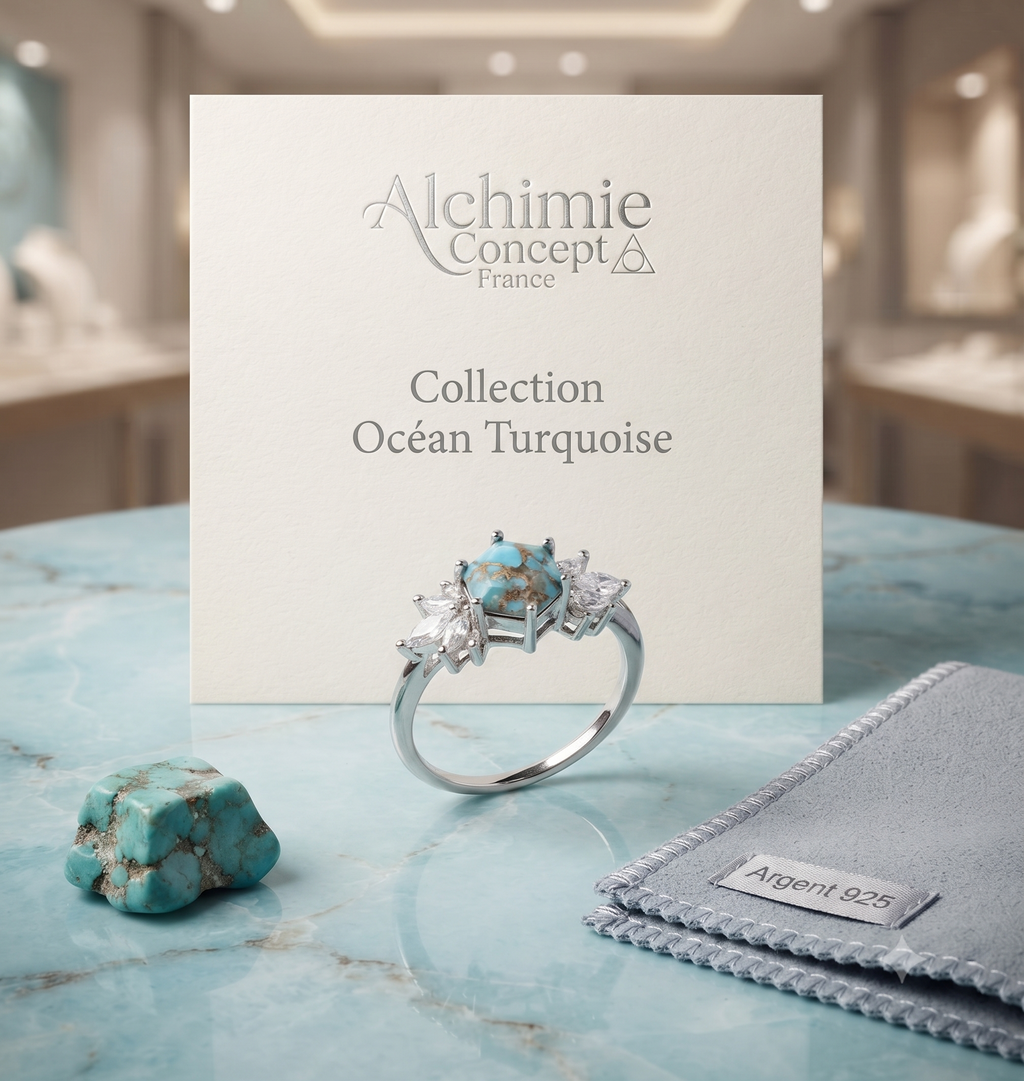 ✨ Bague Argent 925 Poinçon | 'Flocon d'Argent' – Turquoise Naturelle – Taille Réglable