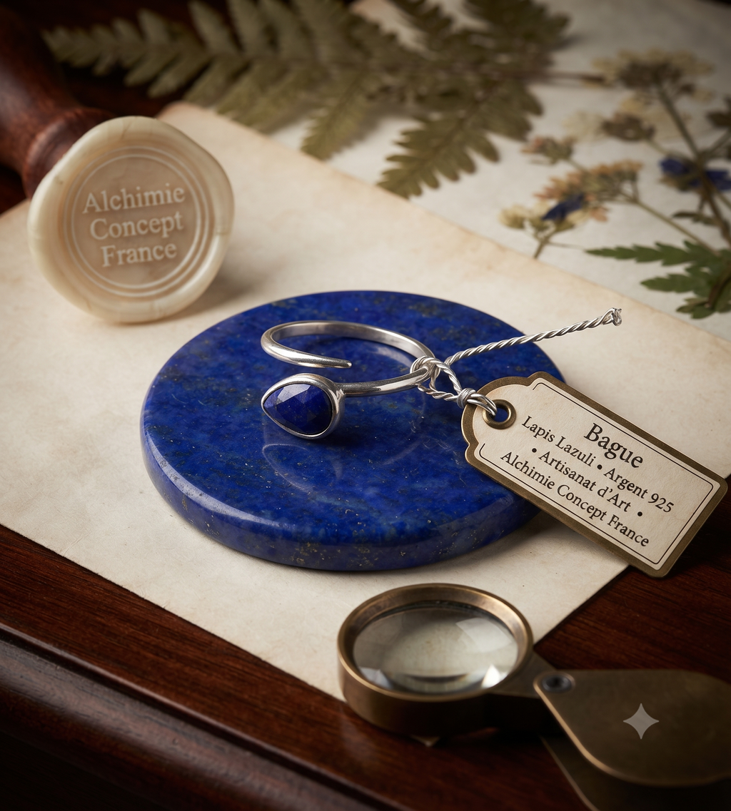 ✨ Bague Argent 925 Serpent Argenté | Lapis Lazuli Naturel | Taille Réglable | Poinçon Certifié