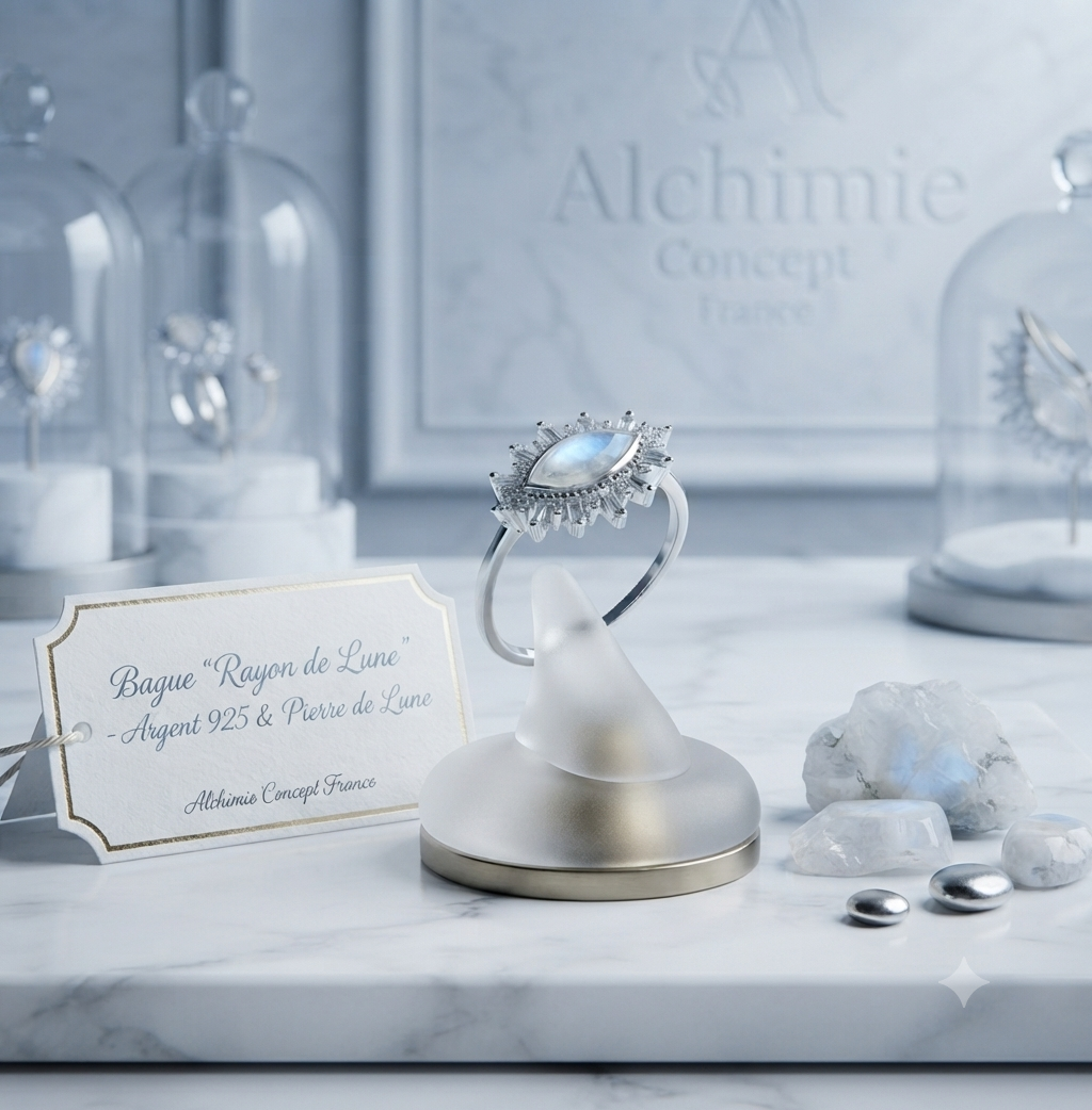 ✨ Bague Lunaire Argent 925 | Pierre de Lune & Œil Solaire | Bijou Bohème Féminin