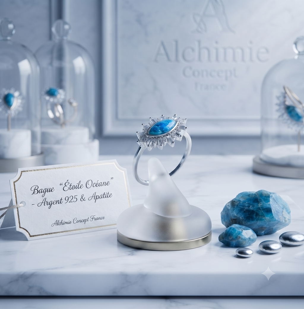 ✨ Bague Argent 925 Œil Solaire | Apatite Naturelle | Taille Réglable | Poinçon Certifié