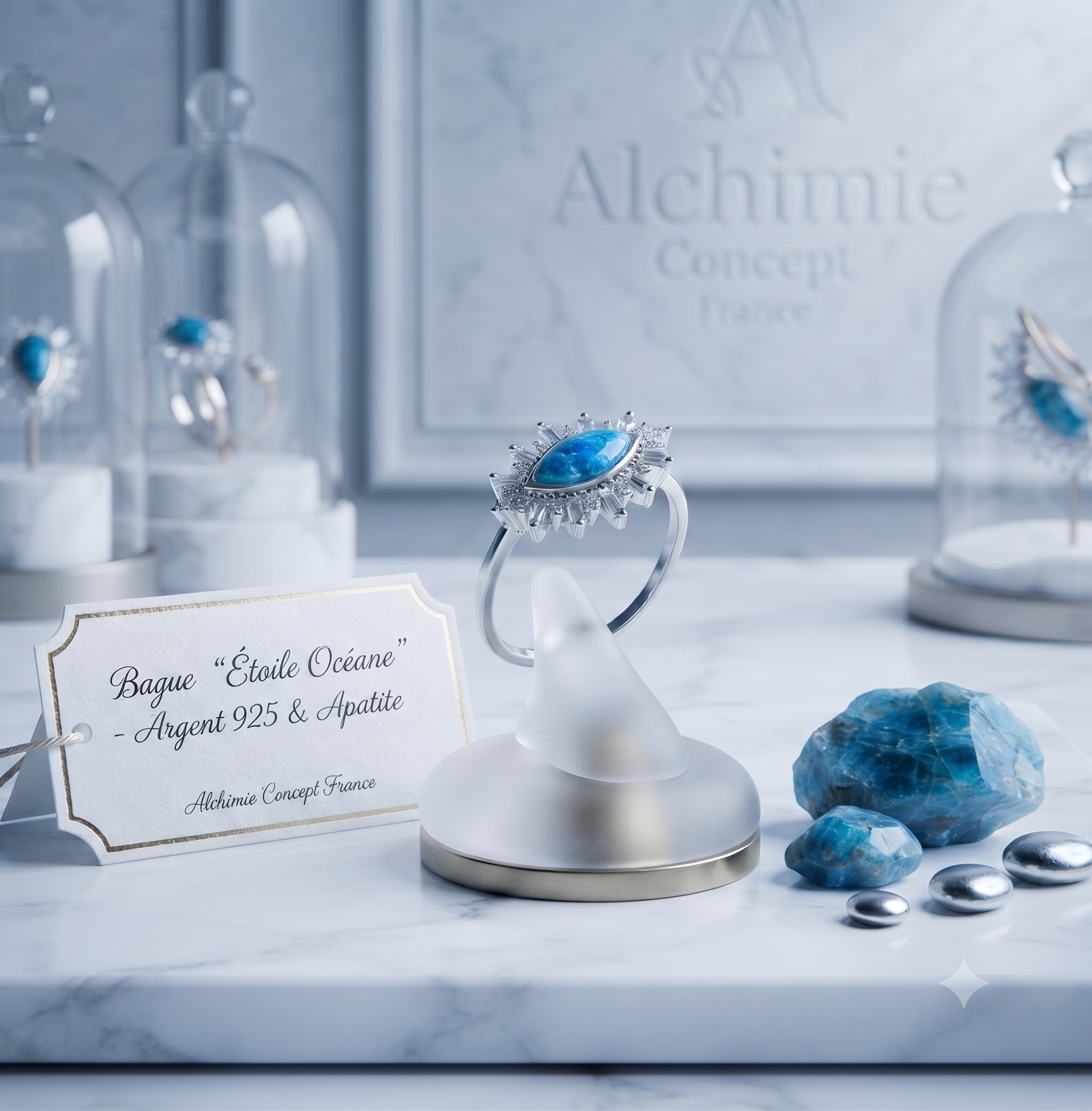 ✨ Bague Argent 925 Œil Solaire | Apatite Naturelle | Taille Réglable | Poinçon Certifié