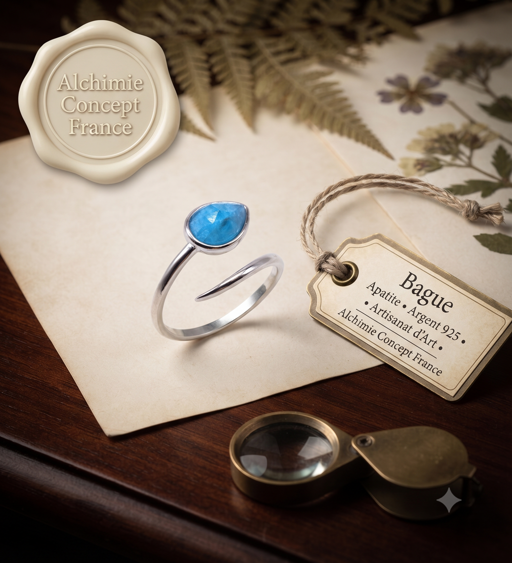 ✨ Bague Serpent Apatite – Argent 925 Poinçon | Pierre de Lumière & Créativité