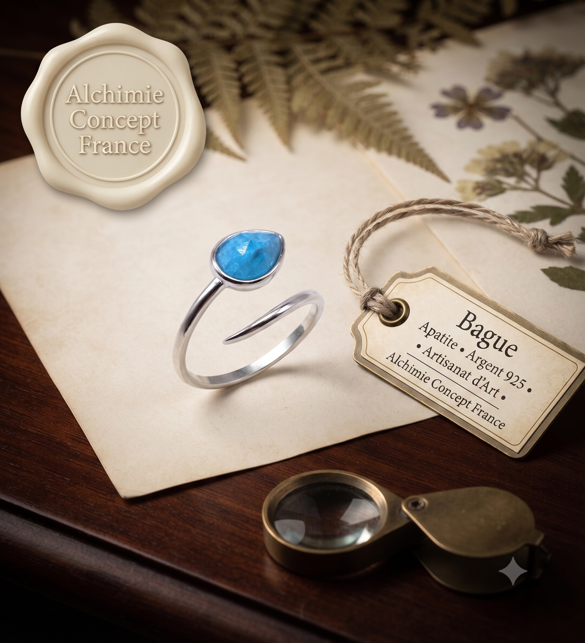 ✨ Bague Serpent Apatite – Argent 925 Poinçon | Pierre de Lumière & Créativité