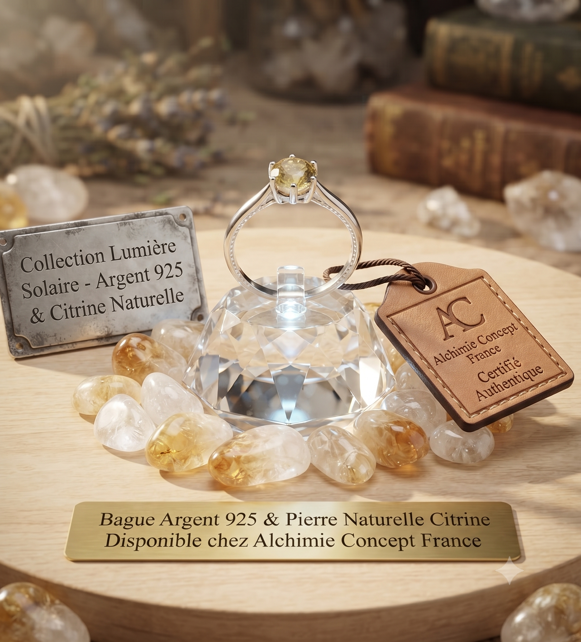 ✨ Bague Argent 925 Poinçon | 'Rond Sublime' – Citrine Naturelle Dorée – Taille Réglable