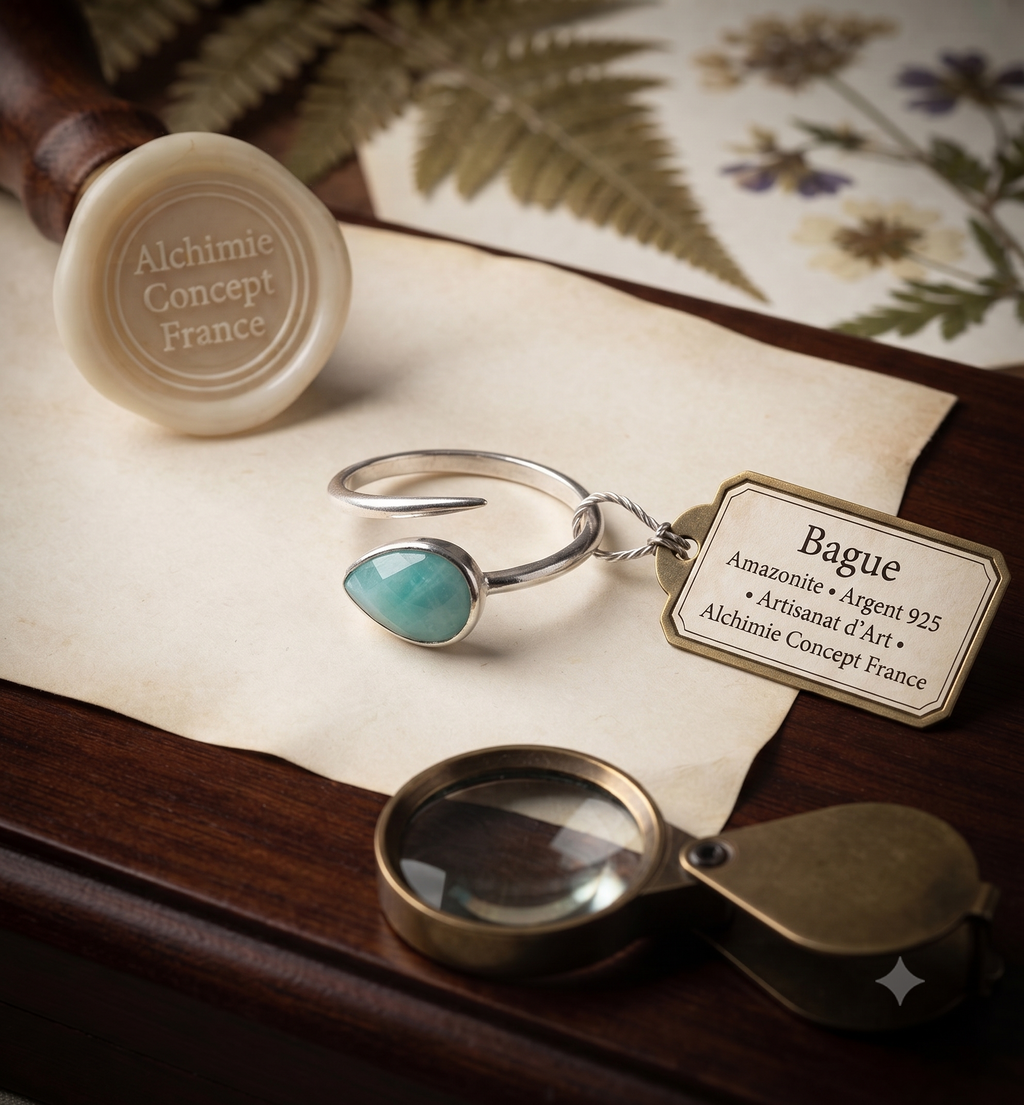 ✨ Bague Serpent Amazonite – Argent 925 Poinçon | Pierre d’Harmonie & Apaisement