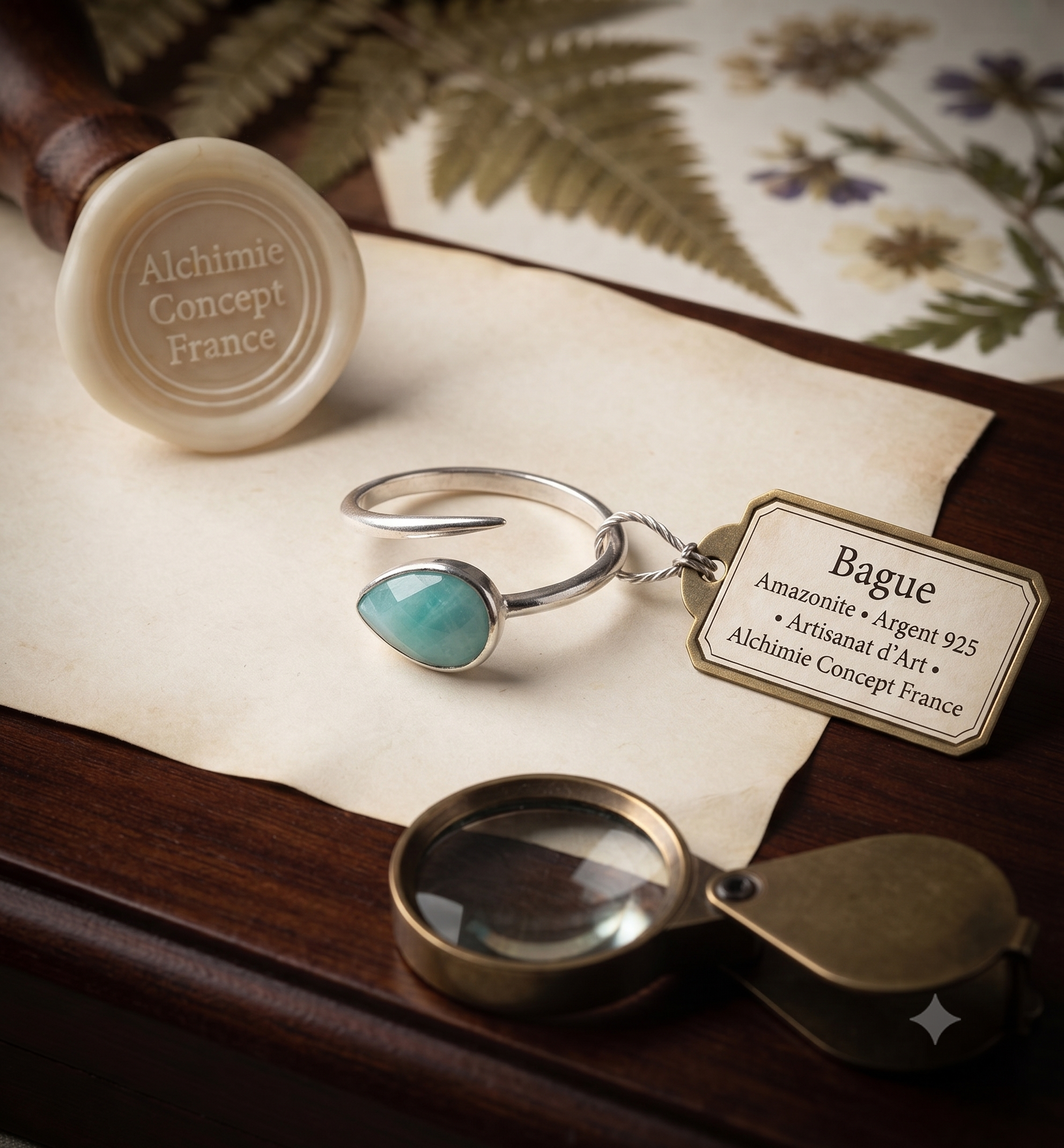 ✨ Bague Serpent Amazonite – Argent 925 Poinçon | Pierre d’Harmonie & Apaisement