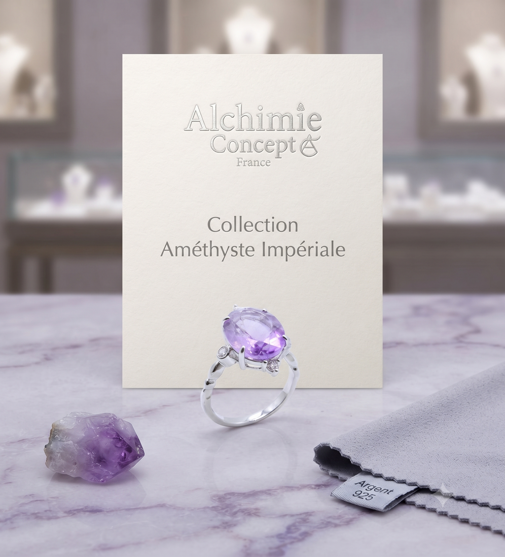 ✨ Bague Argent 925 Certifié Poinçon – Améthyste Ovale Impériale | Taille Réglable