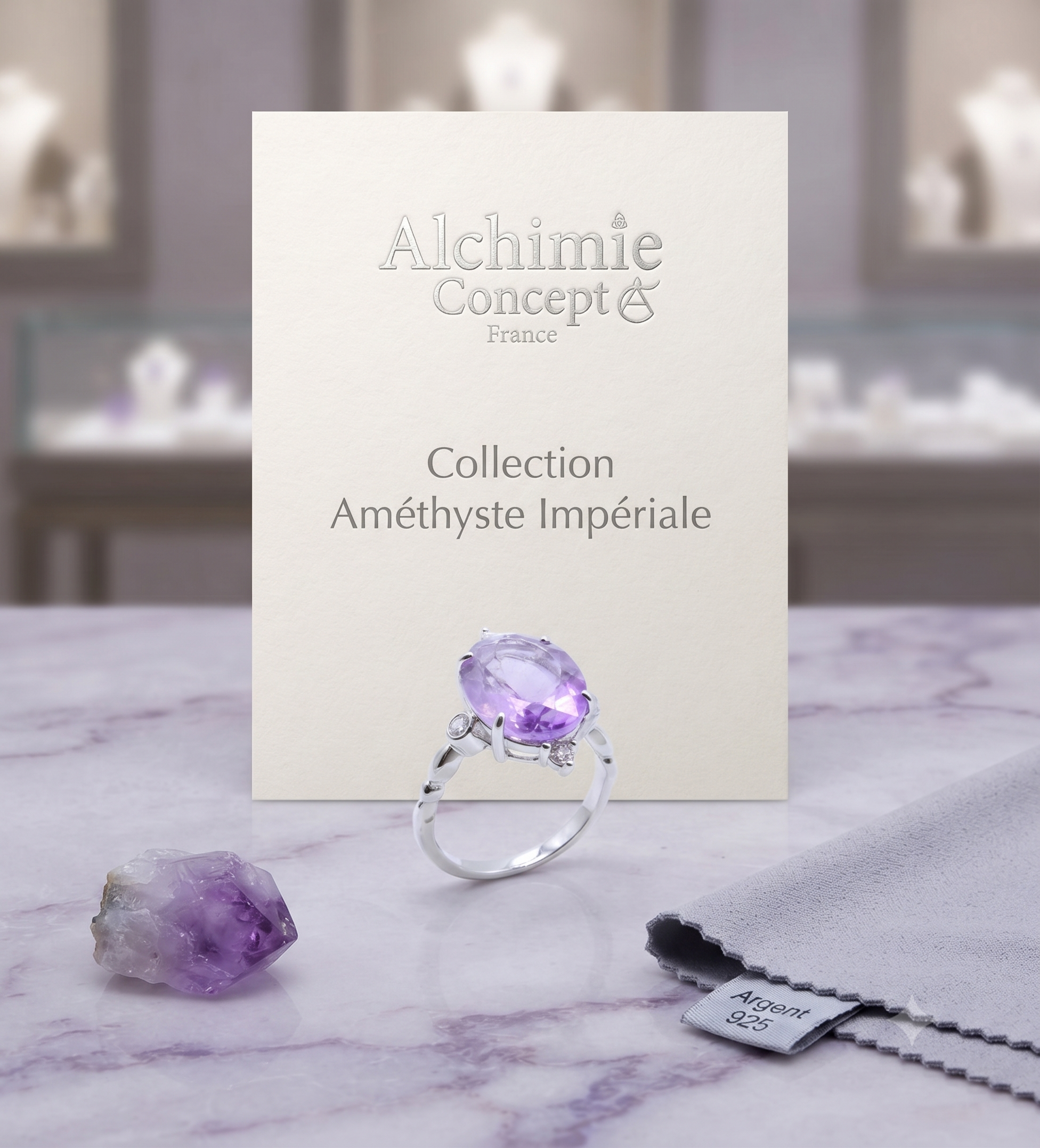 ✨ Bague Argent 925 Certifié Poinçon – Améthyste Ovale Impériale | Taille Réglable