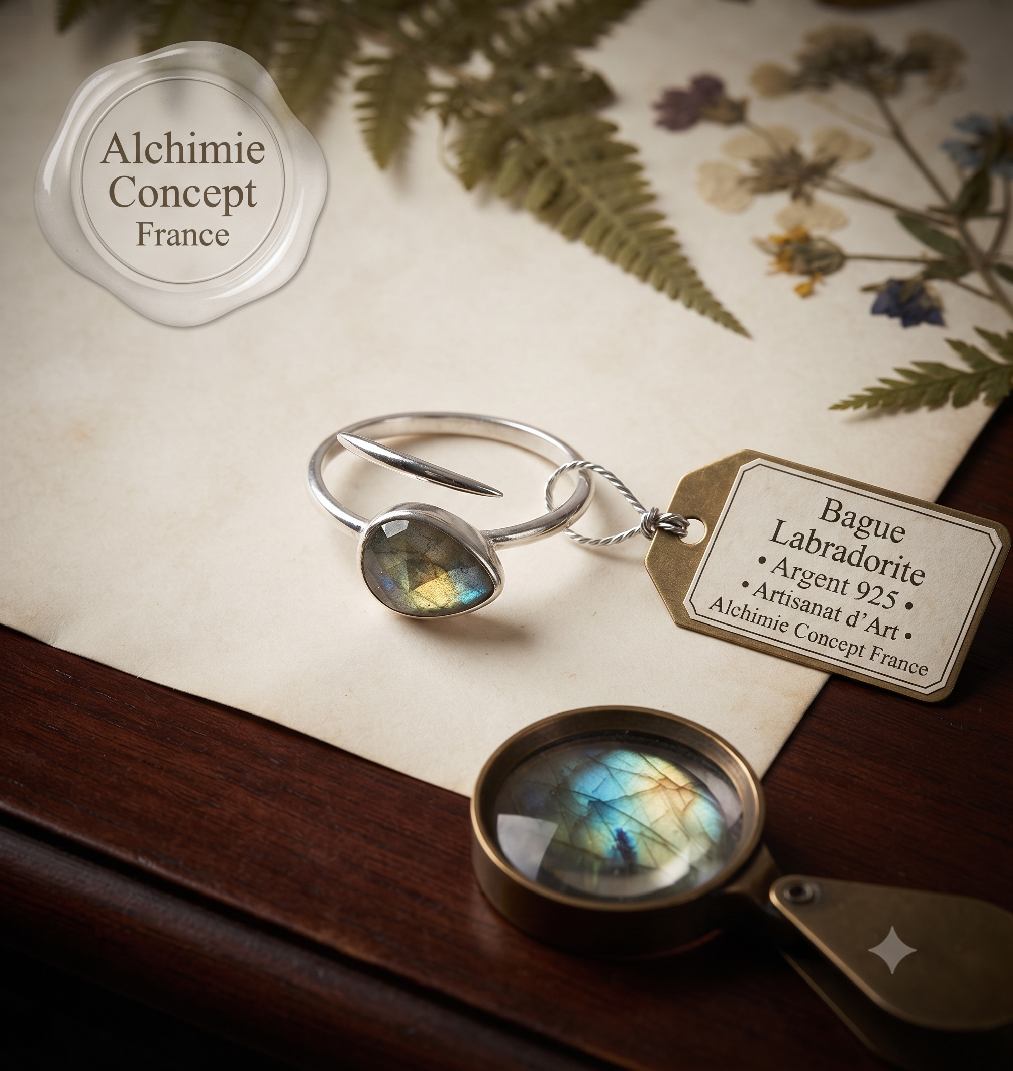 ✨ Bague Argent 925 Serpent Argenté | Labradorite Naturelle Irisée | Taille Réglable | Poinçon Certifié