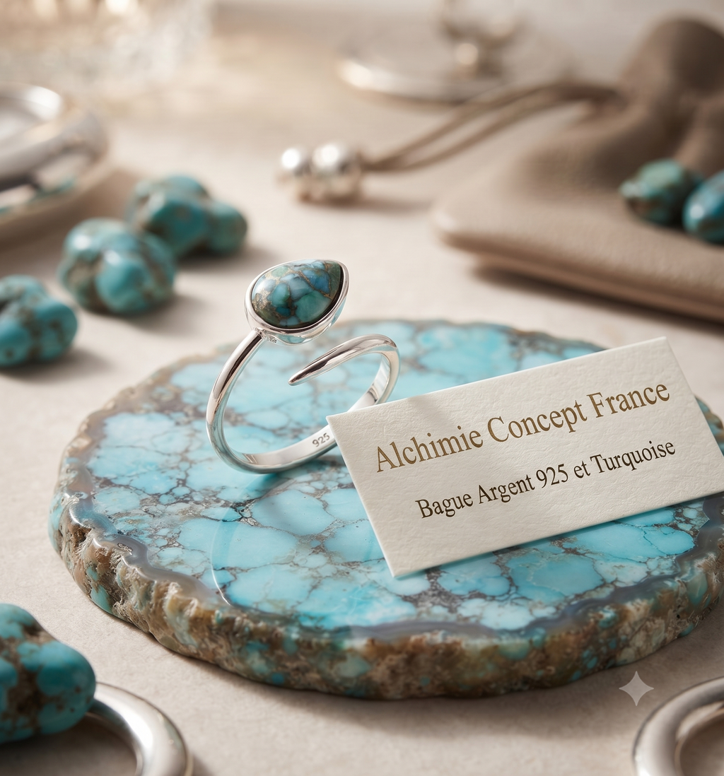 ✨ Bague Argent 925 Serpent Argenté | Turquoise Naturelle | Taille Réglable | Poinçon Certifié