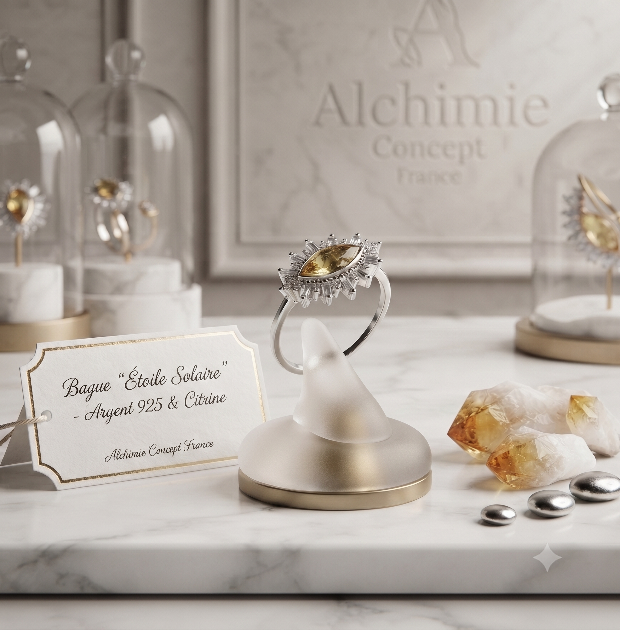 ✨ Bague Argent 925 Poinçon | Œil Solaire & Citrine Naturelle | Bijou Solaire Abondance & Joie