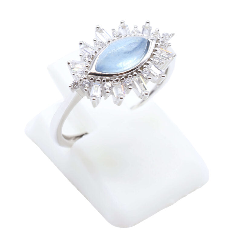 ✨ Bague Argent 925 Œil Solaire | Aigue Marine Naturelle | Taille Réglable | Poinçon Certifié