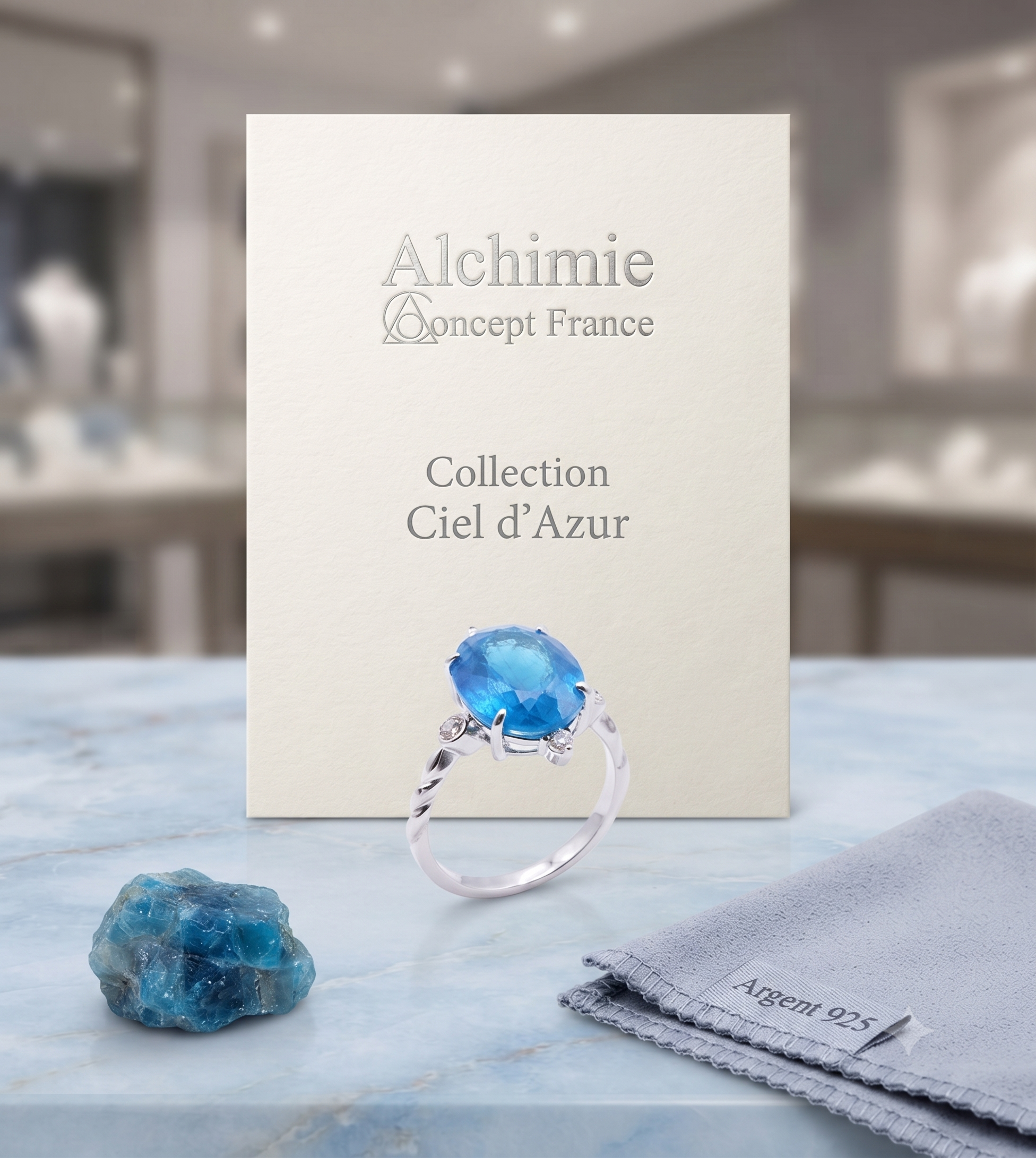 ✨ Bague Argent 925 Certifié Poinçon – Apatite Ovale Impériale | Taille Réglable