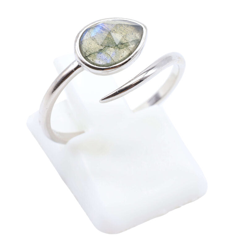 ✨ Bague Argent 925 Serpent Argenté | Labradorite Naturelle Irisée | Taille Réglable | Poinçon Certifié