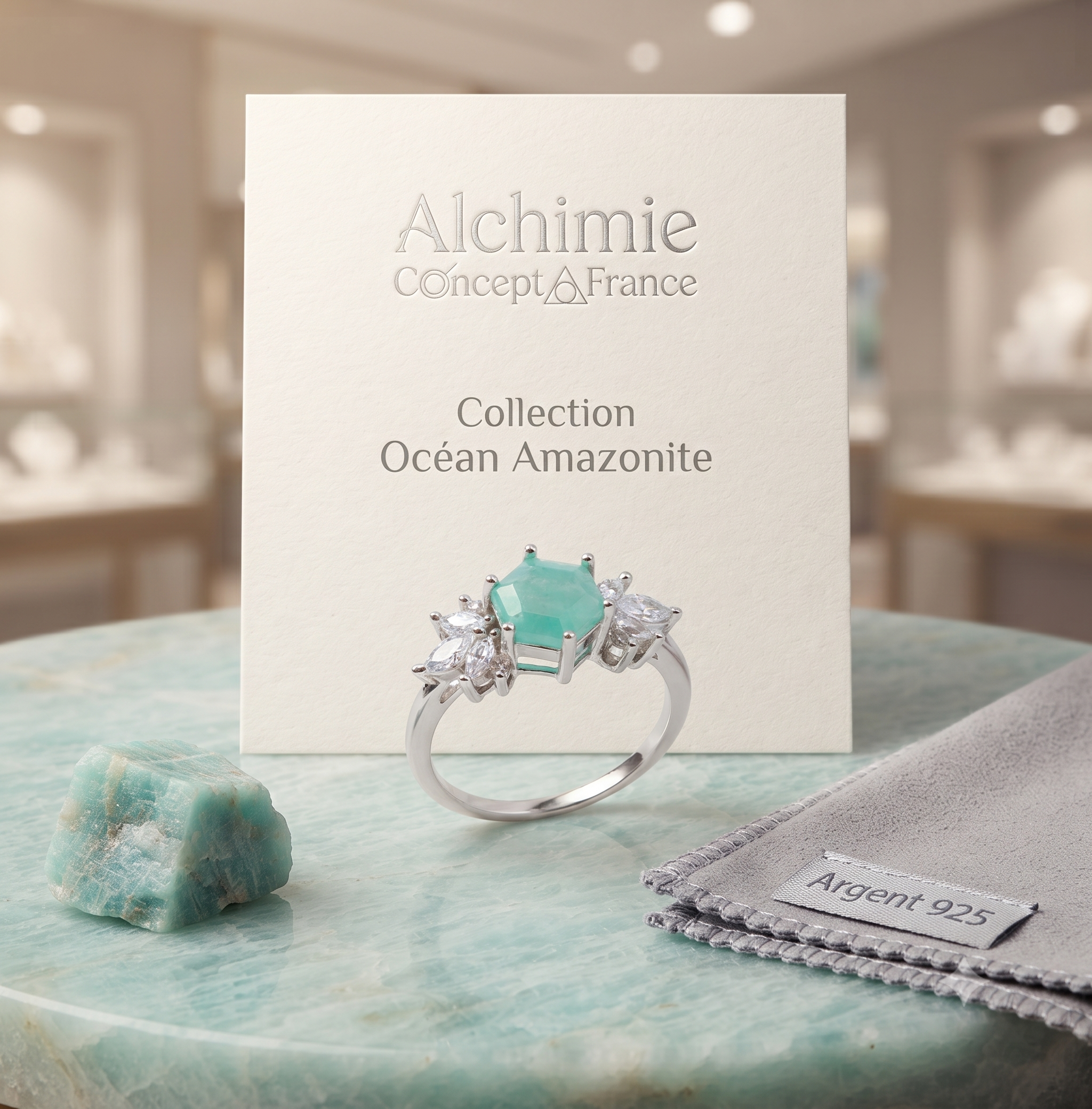 ✨ Bague Argent 925 Poinçon | 'Flocon d'Argent' Amazonite Naturelle | Taille Réglable