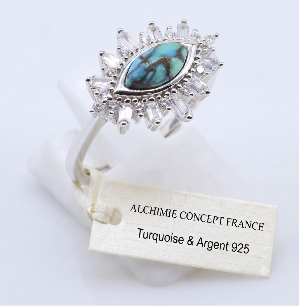 ✨ Bague Argent 925 'Œil Solaire' Turquoise – Taille Réglable | Talisman Bohème