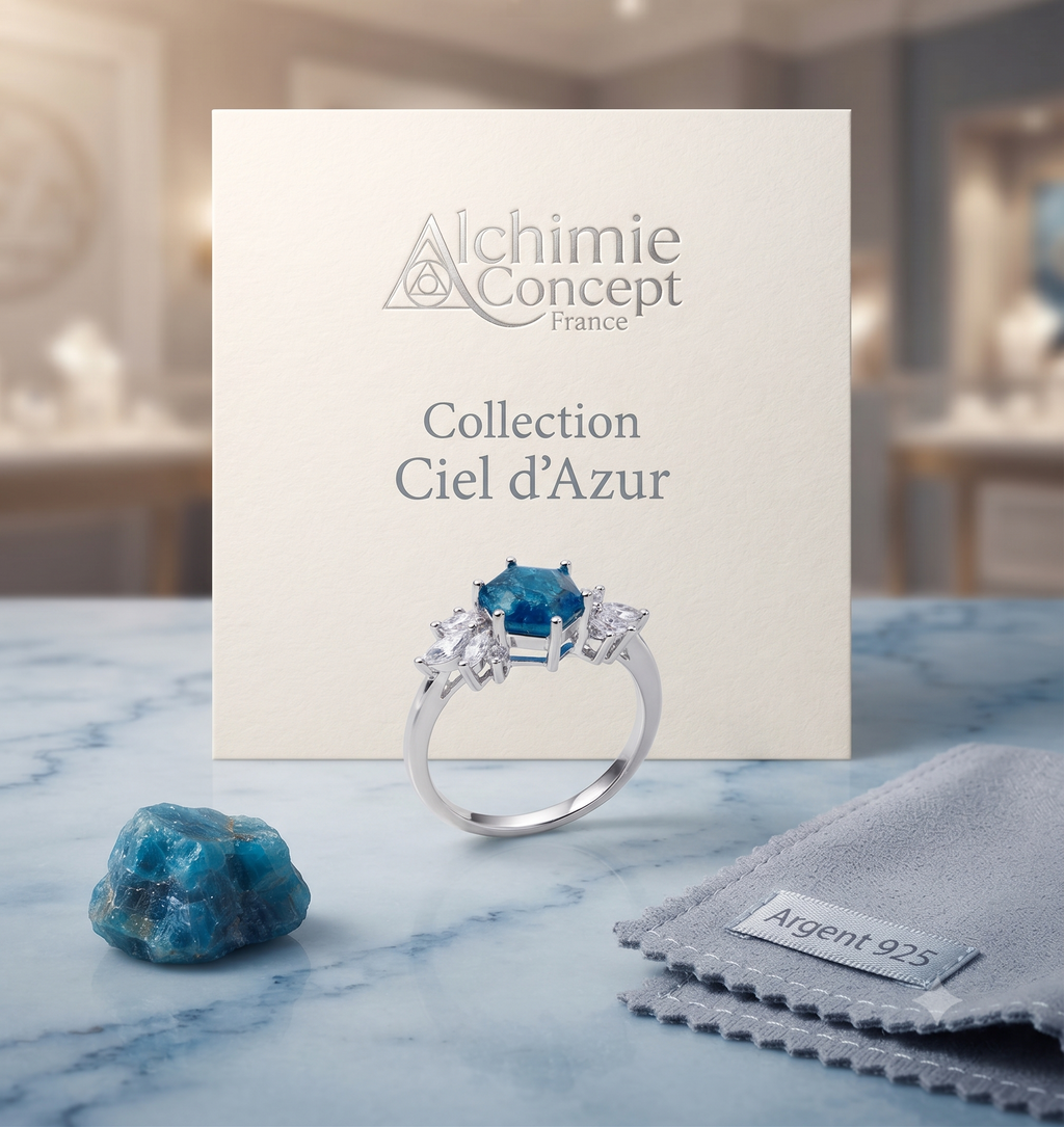 ✨ Bague Argent 925 Poinçon | 'Flocon d'Argent' Apatite Naturelle | Taille Réglable