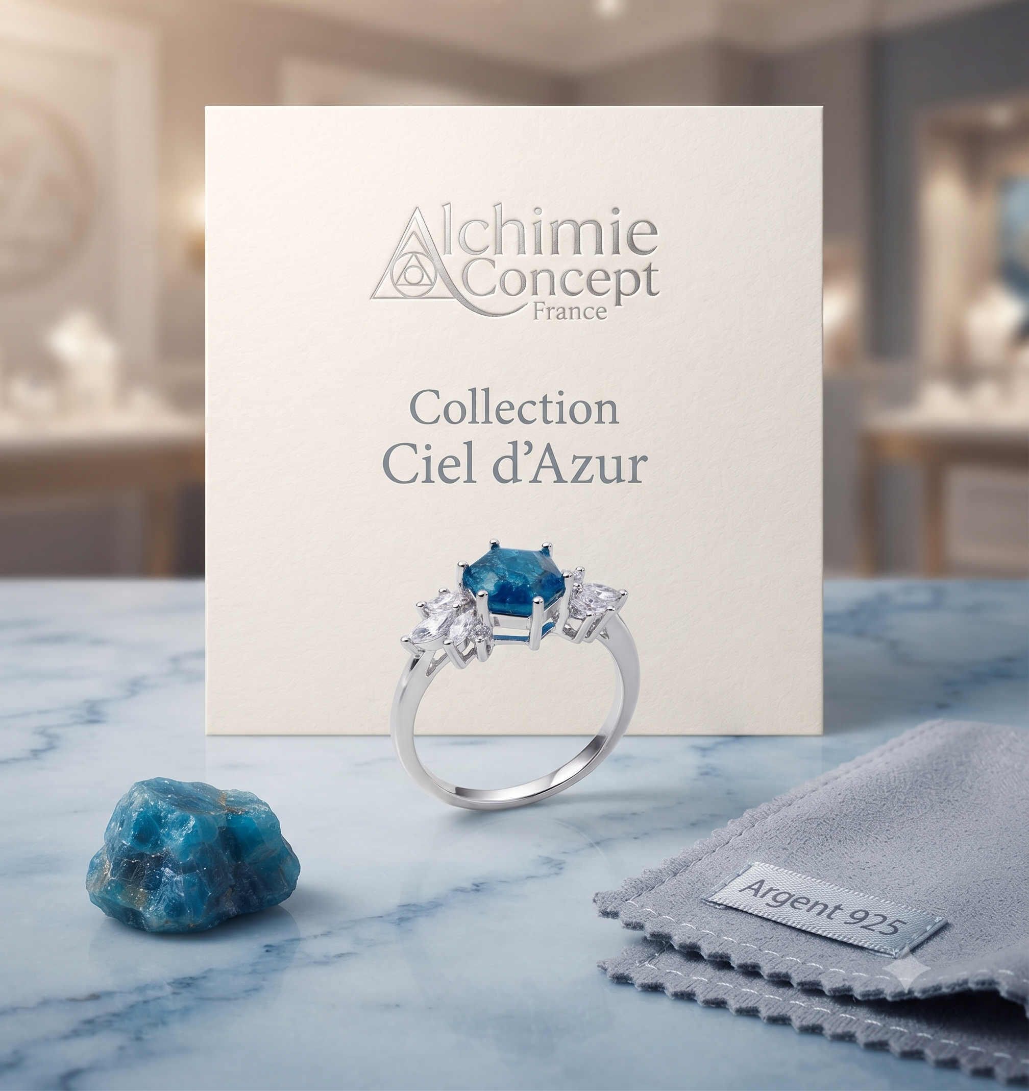 ✨ Bague Argent 925 Poinçon | 'Flocon d'Argent' Apatite Naturelle | Taille Réglable