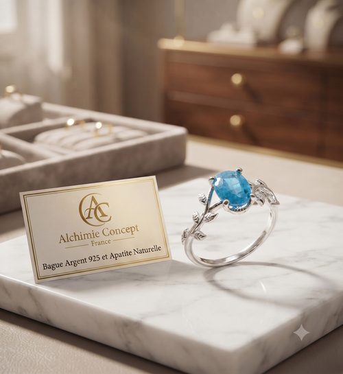 * Bague 'Murmure de Laurier' – Apatite Bleu Abyssal | Argent 925 Certifié Poinçon | Réglable