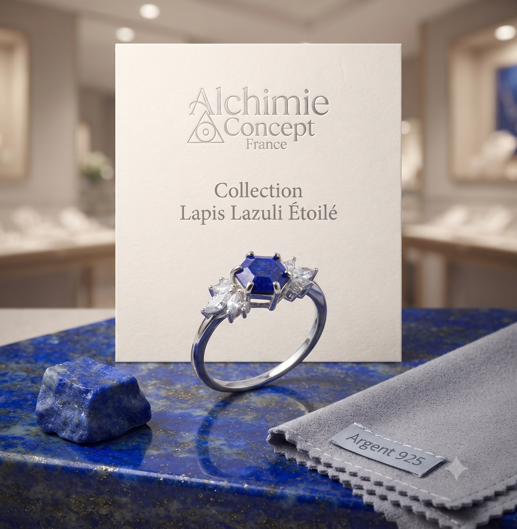✨ Bague Argent 925 Poinçon | 'Flocon d'Argent' – Lapis Lazuli Naturel, Sagesse Royale – Réglable