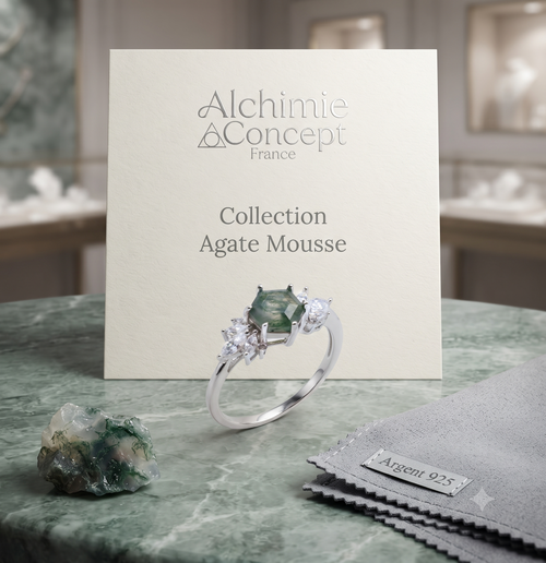 * Bague Argent 925 Agate Mousse ‘Flocon d’Argent’ – Pièce Unique | Poinçon Garanti
