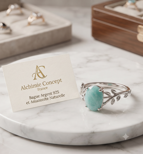 * Bague 'Murmure de Laurier' – Amazonite Turquoise Apaisante | Argent 925 Certifié Poinçon | Réglable
