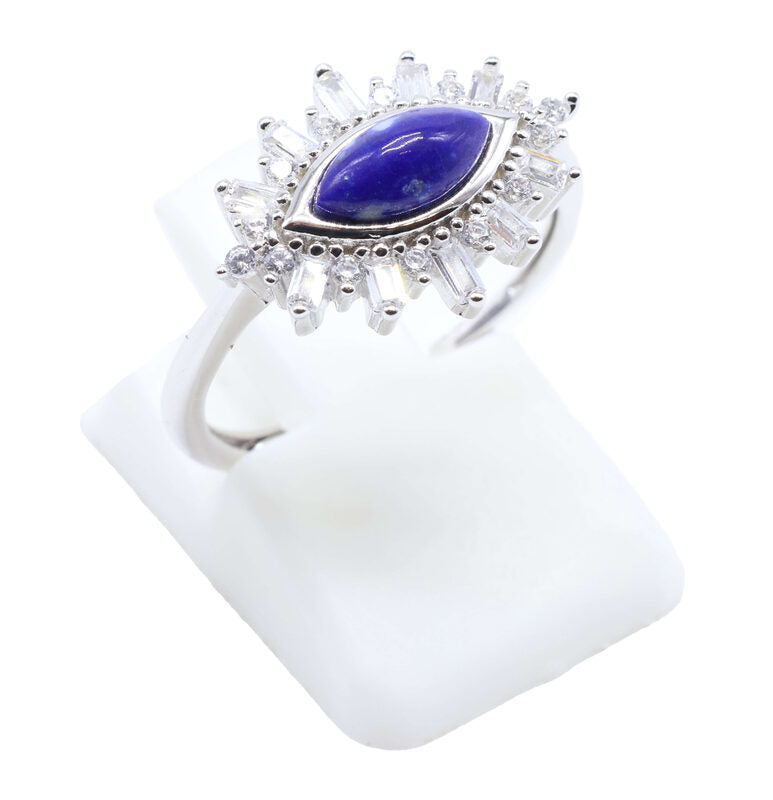 ✨ Bague Argent 925 Poinçon | Œil Solaire & Lapis Lazuli Naturel | Bijou Royal Spirituel