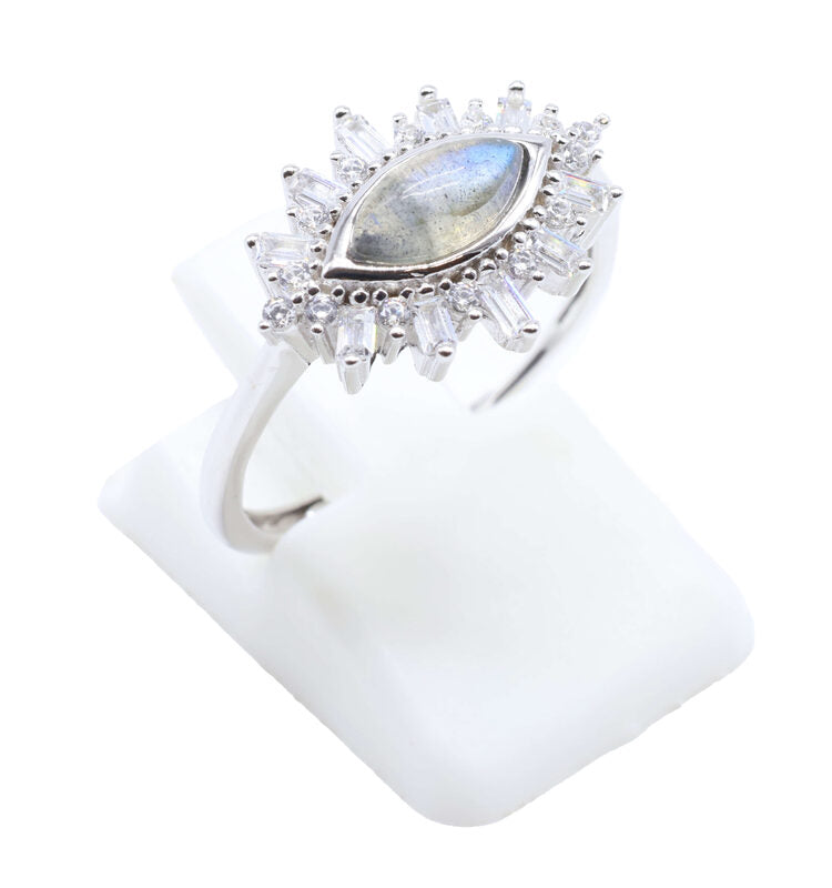 ✨ Bague Argent 925 Poinçon | Œil Solaire & Labradorite Naturelle | Bijou Mystique Irisé