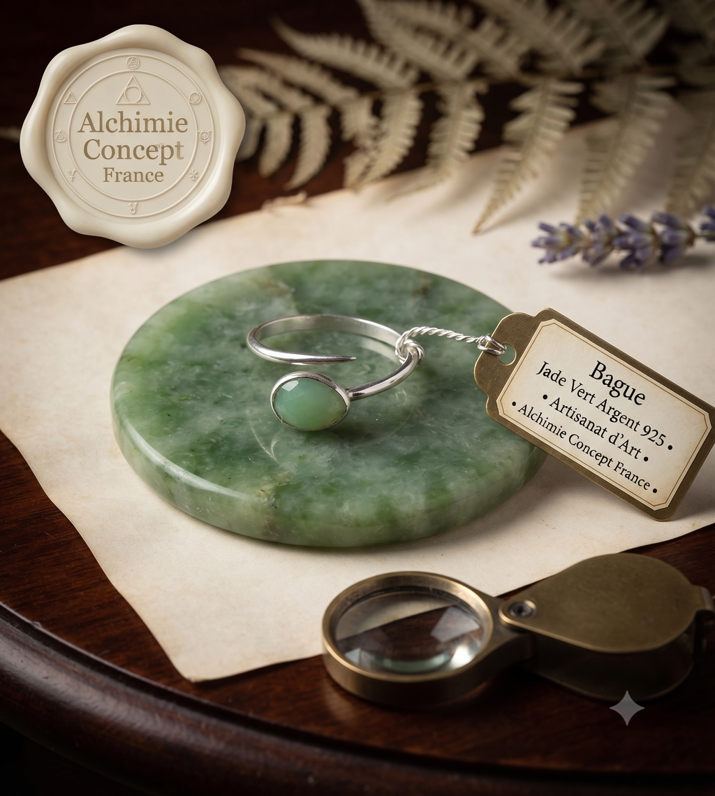 ✨ Bague Argent 925 Serpent Argenté | Jade Vert Naturel | Taille Réglable | Poinçon Certifié