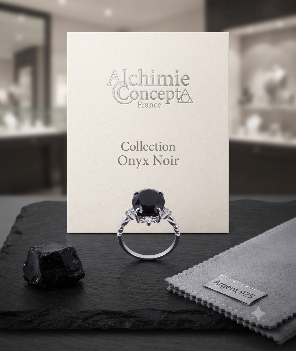 ✨ Bague Argent 925 Onyx Ovale Impérial – Pierre Unique | Poinçon Garanti