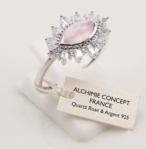 * Bague Argent 925 'Œil Solaire' Quartz Rose – Taille Réglable | Amour & Douceur